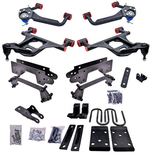 2019-2023 Chevy Silverado/Sierra 4 inch Front / 6 inch Rear Complete Lowering Kit 2019 - 2025 Chevy Silverado / Sierra Complete 3 inch Front / 6 inch Rear Lowering Kit (Shocks Included)